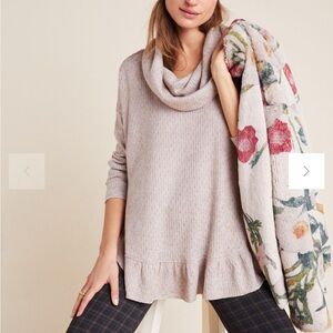 Anthropologie Maeve Addie Ruffled Hacci Pullover Heather Pink M